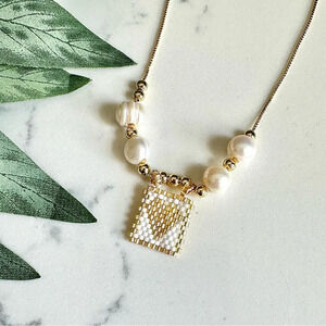 2/$30🌵 Gold Heart White Escapulario Necklace Seed Bead Flag Adjustable Layer